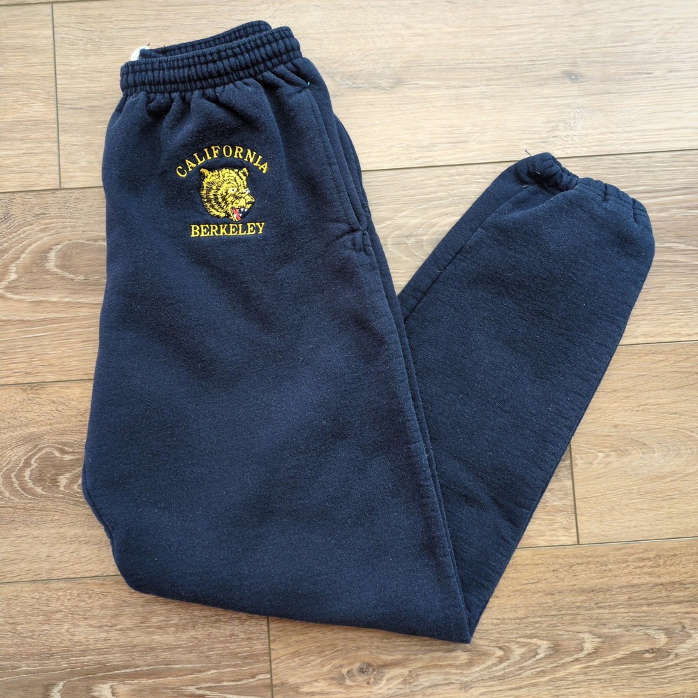 Vtg UC Berkeley Bear Sweatpants Navy Blue Laurel Run California Embroidered M